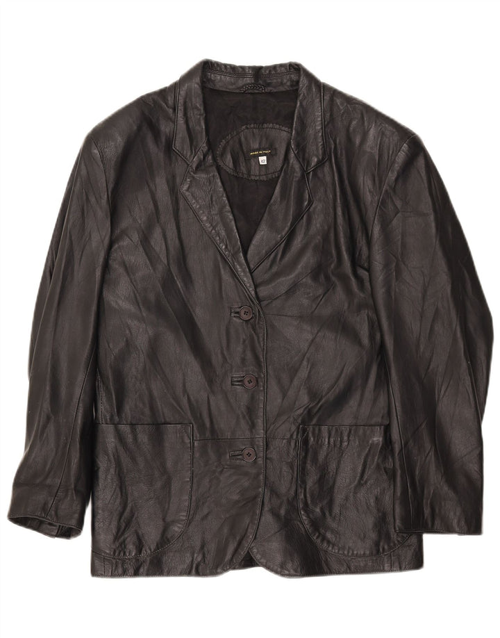 Jaqueta blazer feminina vintage de couro com 3 botões IT 42 médio preto