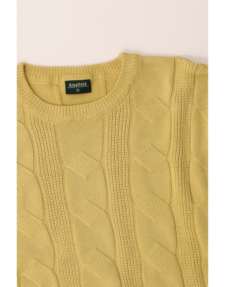 KINGFIELD Mens Crew Neck Jumper Sweater XL Yellow Cotton Vintage Kingfield and Second-Hand Kingfield from Messina Hembry 