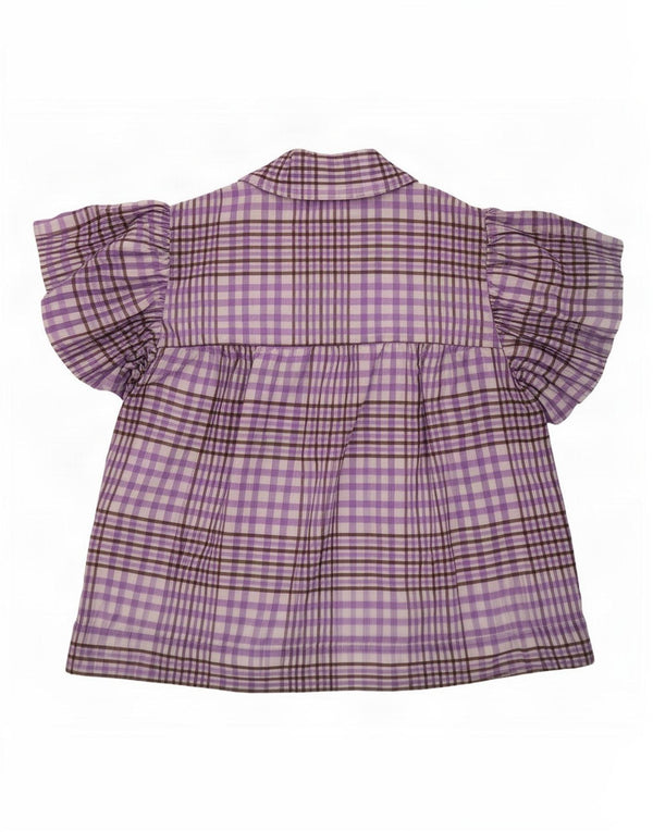 Blusa Feminina Selected Femme com Gravata Frontal UK 12 Xadrez Roxo Médio
