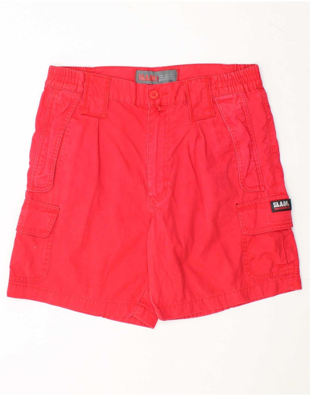 SLAM Mens Cargo Shorts Médio W32 Algodão Vermelho