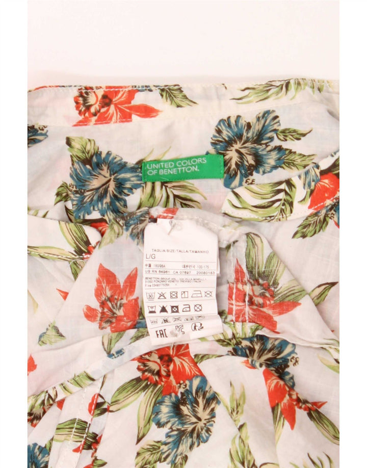 Camisa masculina Benetton grande algodão floral branco