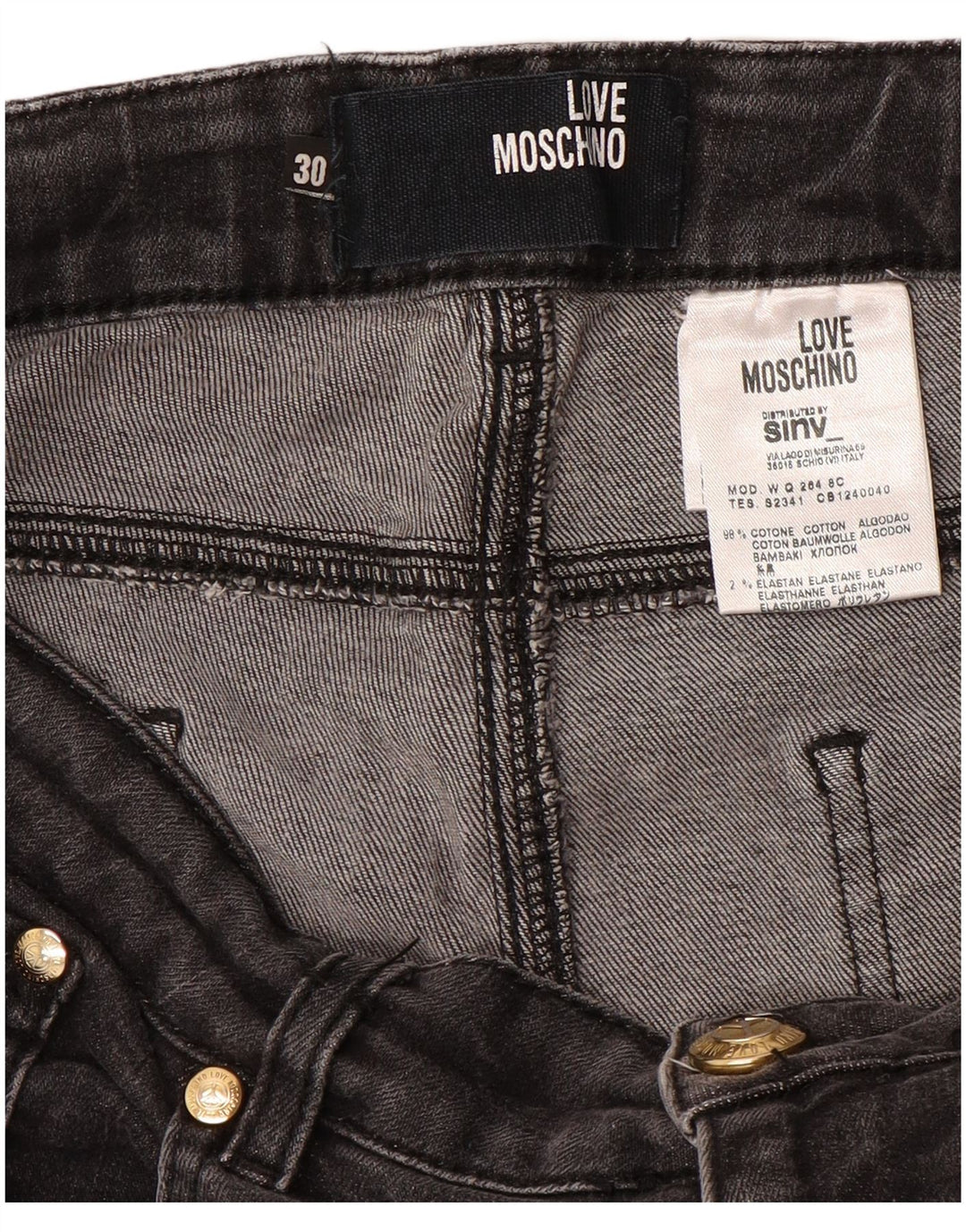 Jeans retos femininos MOSCHINO W30 L31 algodão preto