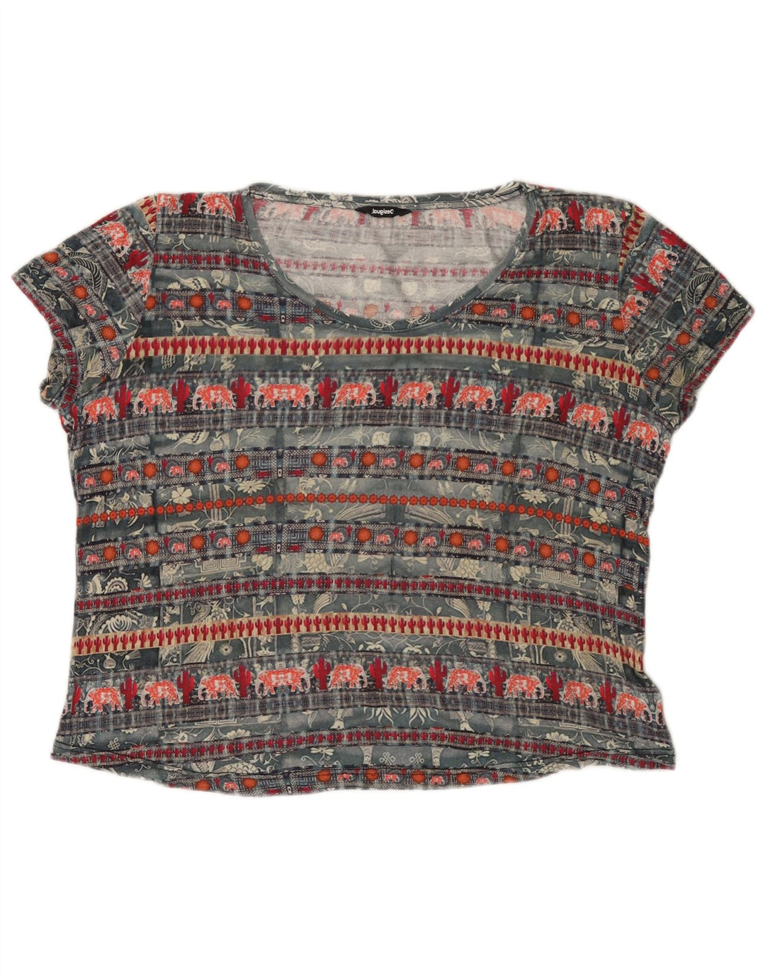 DESIGUAL Camiseta feminina gráfica Top UK 20 2XL Viscose cinza