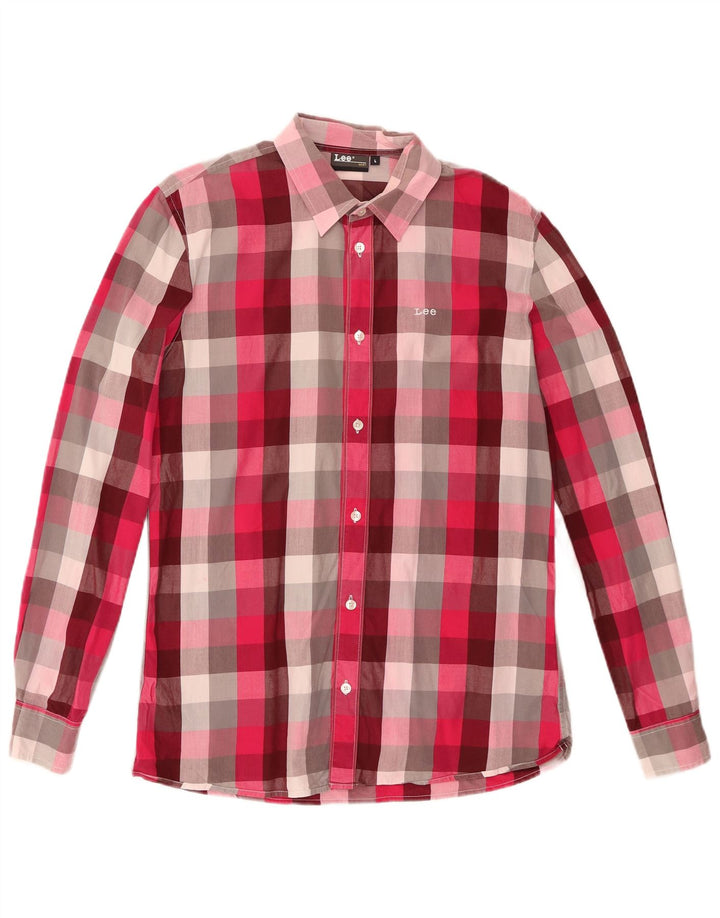 Camisa masculina Lee grande algodão guingão rosa