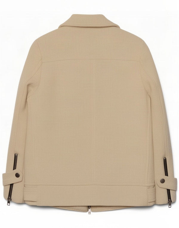 Jaqueta feminina Zara Biker UK 10 pequena algodão branco