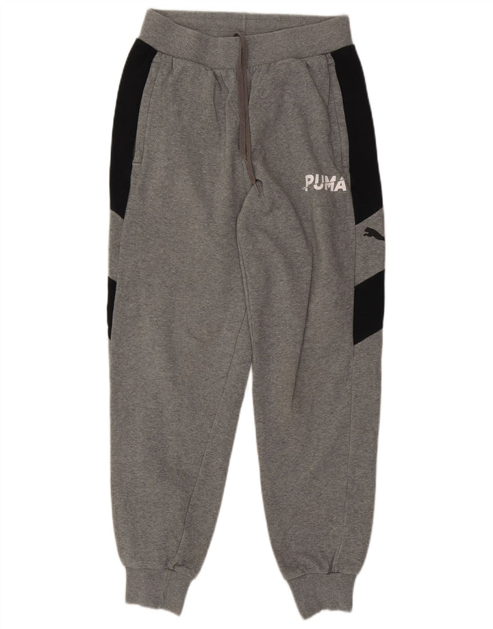 Calça esportiva masculina PUMA Graphic Joggers cinza médio bloco colorido