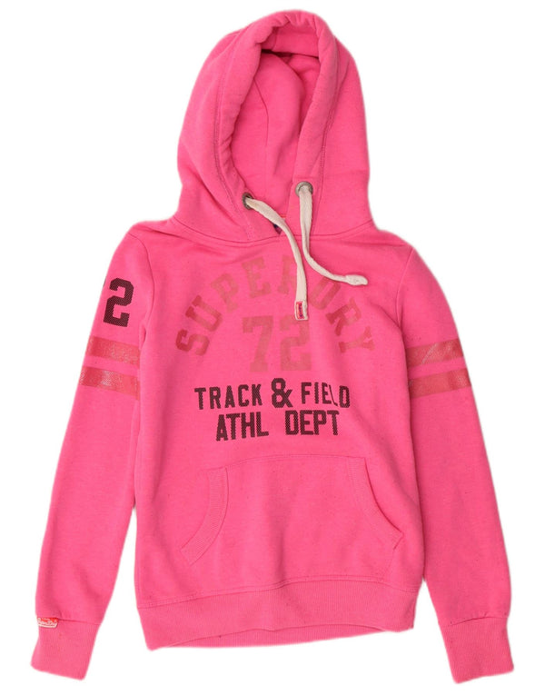 Superdry feminino gráfico moletom com capuz UK 6 XS rosa algodão esportivo