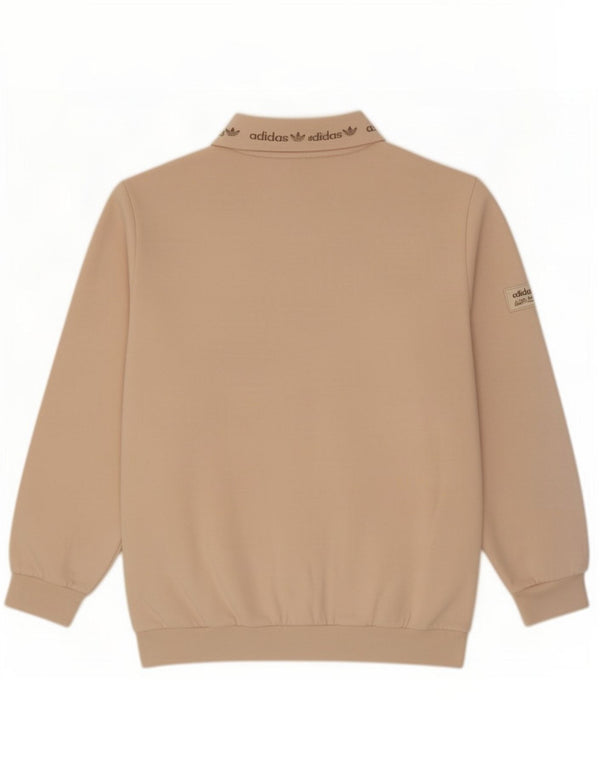 Adidas Mens Graphic Zip Neck Moletom Jumper Pequeno Algodão Bege