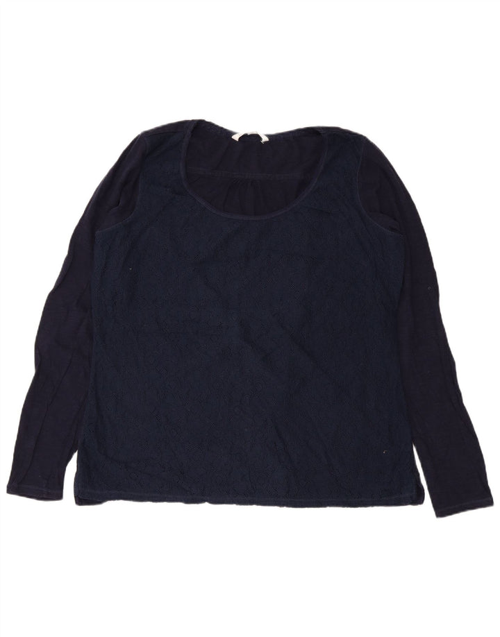 Blusa feminina de manga comprida Fat Face UK 18 XL azul marinho algodão floral