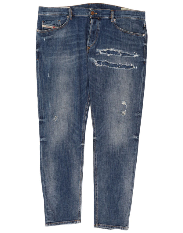 Diesel Mens Tepphar-X Distressed Carrot Slim Jeans W38 L32 Azul Algodão