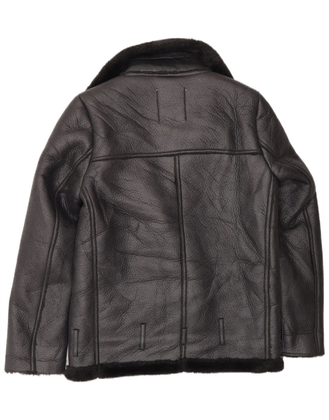 Zara Jaqueta Feminina Oversized Loose Fit Biker Sherpa Reino Unido 6 XS Preto Poliéster