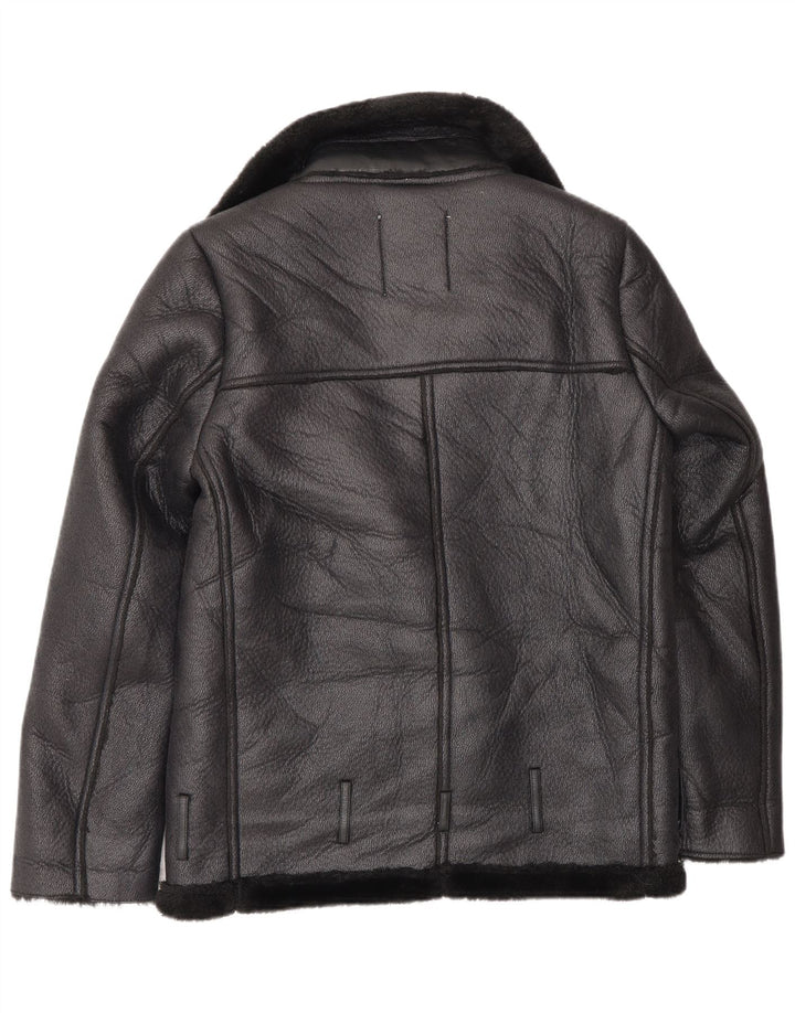 Zara Jaqueta Feminina Oversized Loose Fit Biker Sherpa Reino Unido 6 XS Preto Poliéster