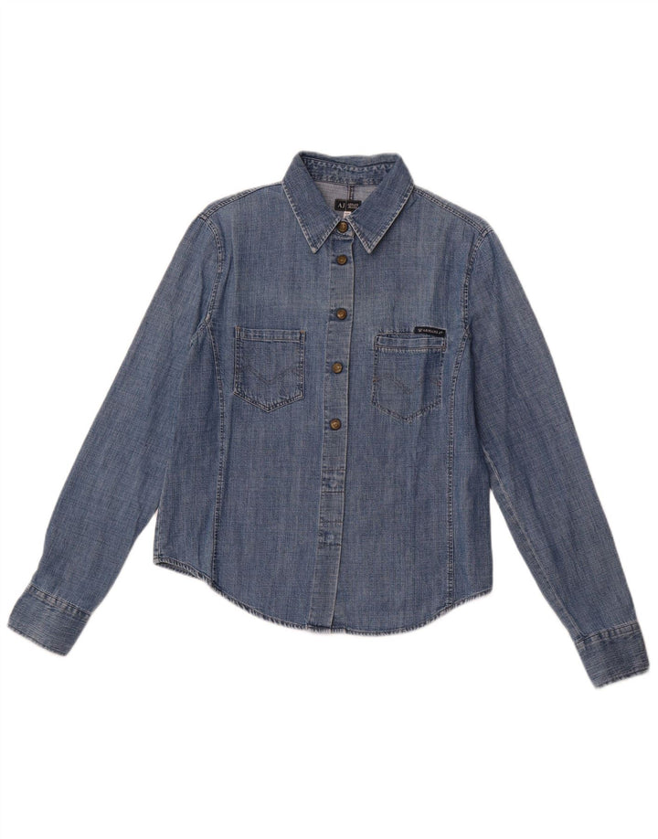 Camisa jeans feminina ARMANI JEANS Reino Unido 14 algodão azul médio