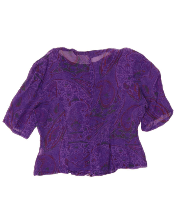 Blusa feminina i Blues de manga curta cortada Reino Unido 10 pequena roxa Paisley