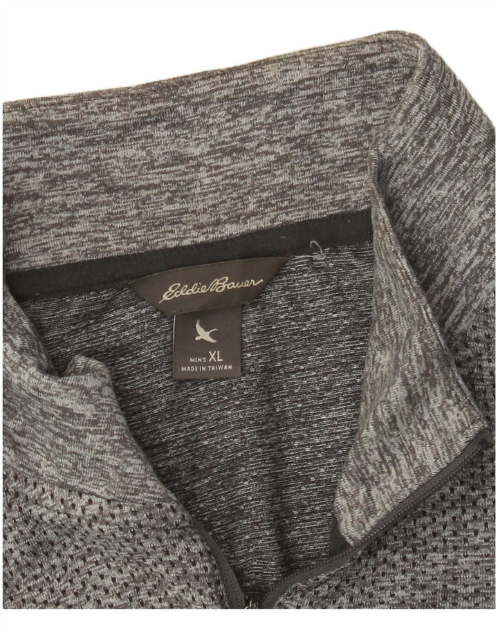 EDDIE BAUER Pulôver masculino com zíper e gola alta XL cinza manchado