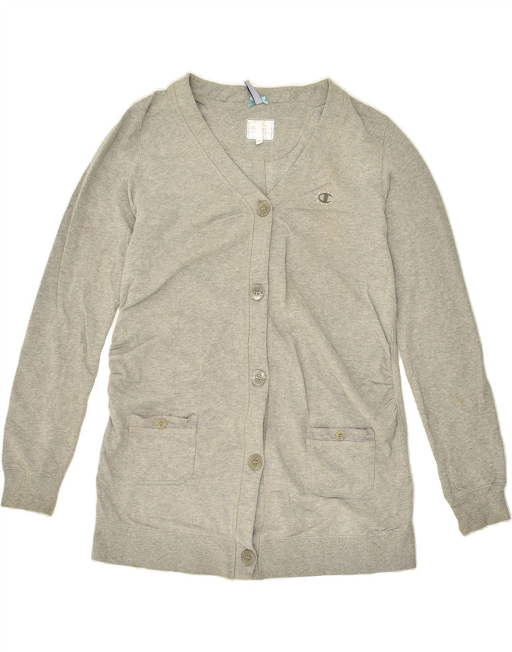 CHAMPION Womens Cardigan Sweater UK 12 Medium Grey Cotton | Vintage Champion | Thrift | Second-Hand Champion | Used Clothing | Messina Hembry 