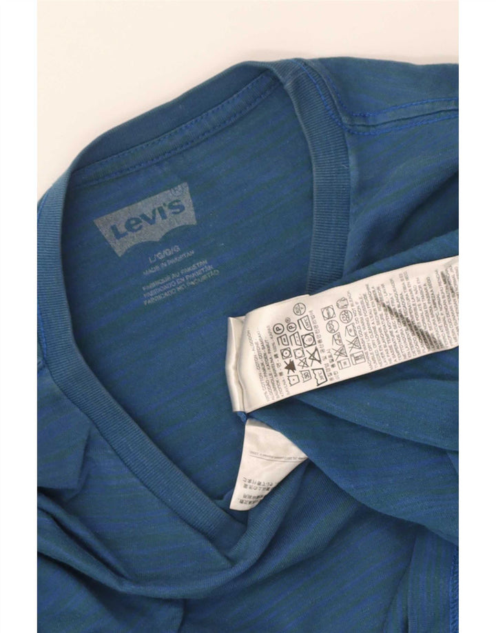 Top masculino Levi's de manga comprida grande listrado azul de algodão