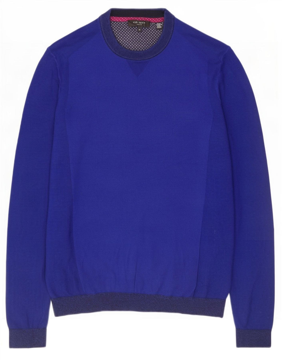 Suéter masculino Ted Baker com gola redonda, tamanho 3, algodão azul marinho médio