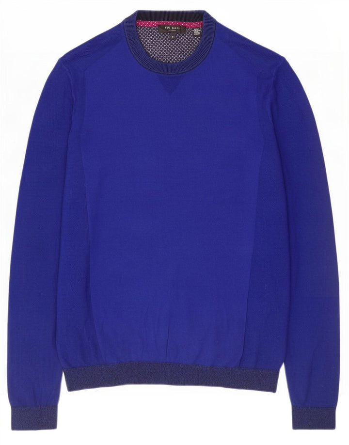 Suéter masculino Ted Baker com gola redonda, tamanho 3, algodão azul marinho médio