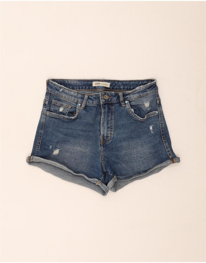 Zara Shorts jeans feminino desgastado EU 36 XS W26 azul