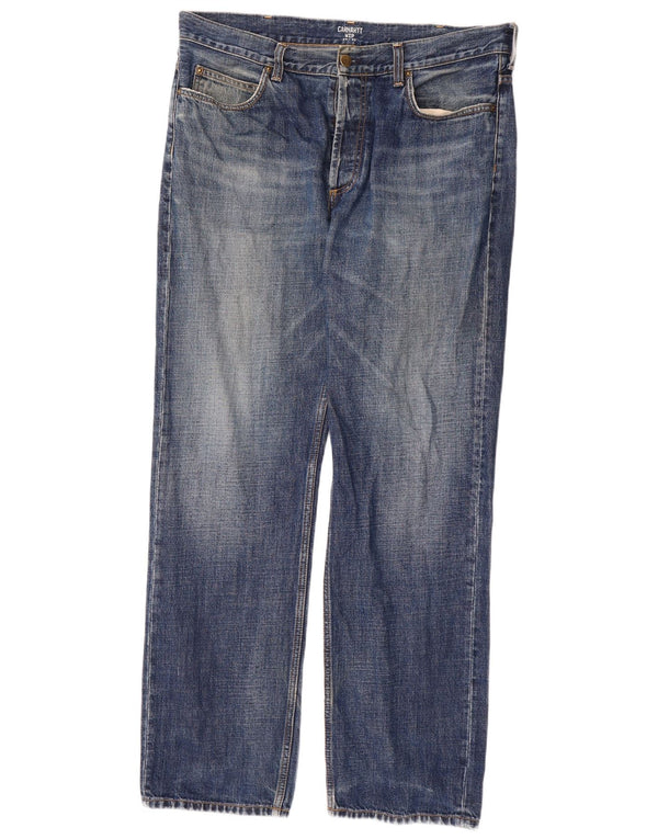 CARHARTT Masculino Wip Straight Jeans W34 L32 Azul Algodão
