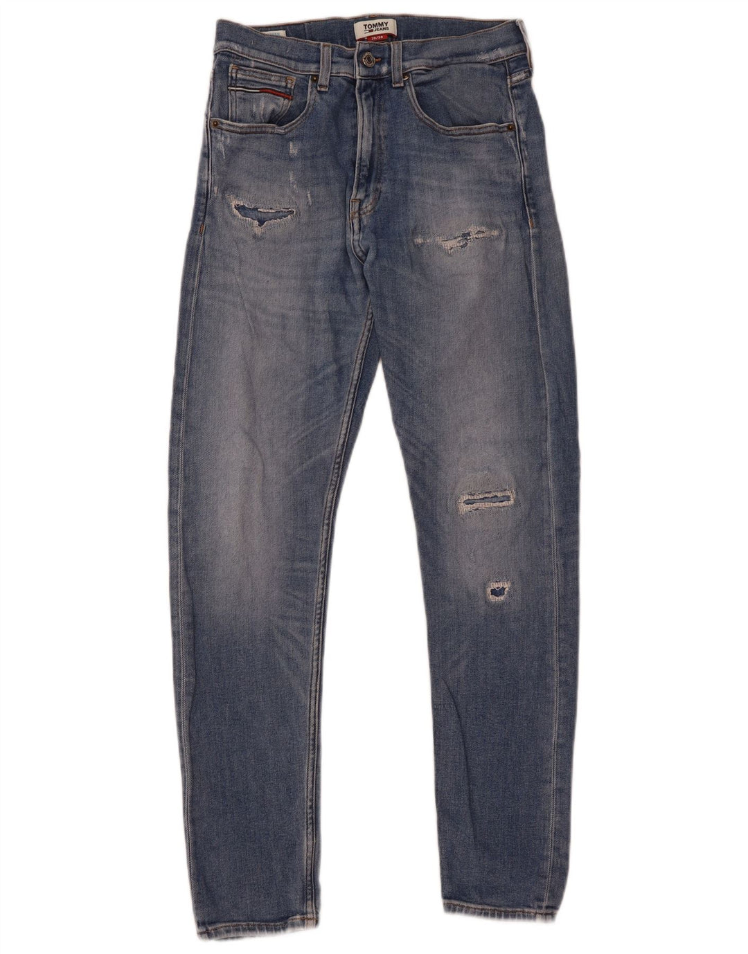 Tommy Hilfiger Masculino Distressed Slim Jeans W28 L30 Azul Algodão