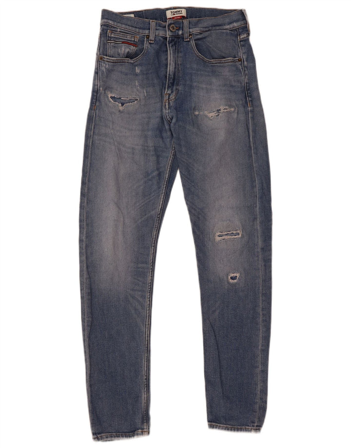 Tommy Hilfiger Masculino Distressed Slim Jeans W28 L30 Azul Algodão