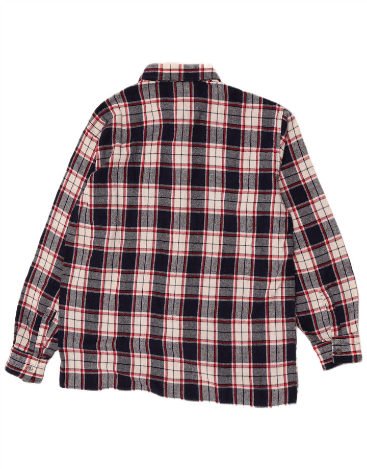 Camisa masculina vintage de flanela xadrez média azul marinho