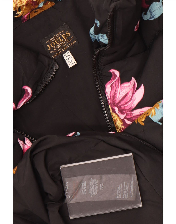 Jaqueta acolchoada superdimensionada feminina Joules UK 10 poliéster floral preto pequeno