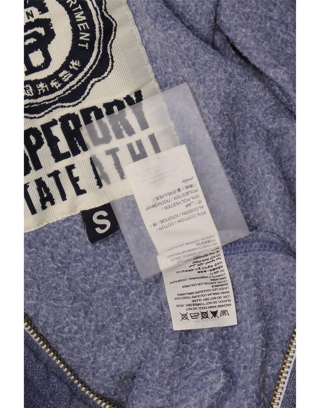 Suéter masculino SUPERDRY com capuz e zíper gráfico pequeno azul algodão