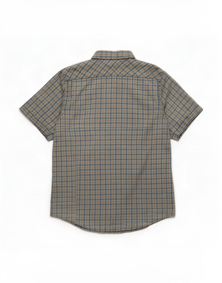 Camisa masculina de manga curta Marlboro Classics Custom Fit xadrez azul médio