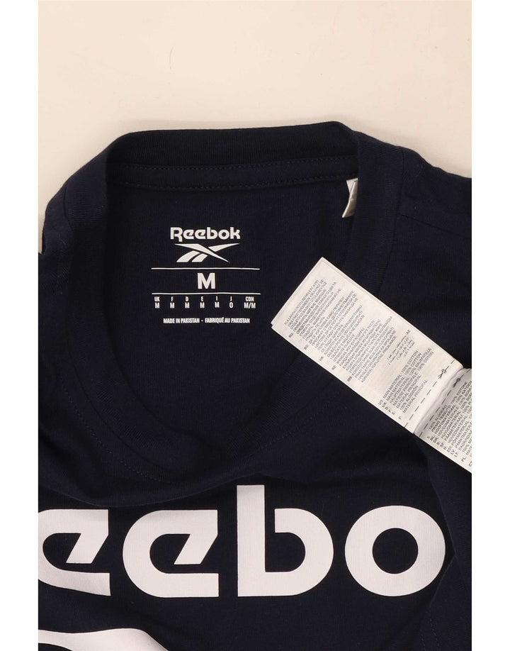 Camiseta gráfica masculina Reebok Top médio algodão azul marinho