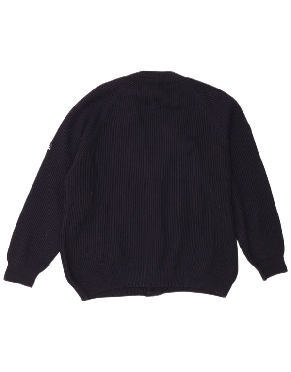 Navigare Suéter cardigã masculino de ajuste regular grande lã merino azul marinho
