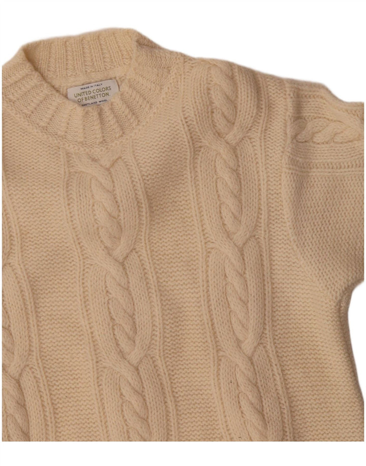 Suéter feminino Benetton com gola tartaruga Reino Unido 14 grande lã branca