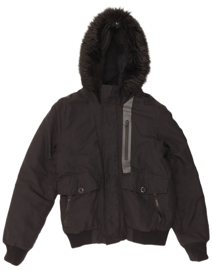 Superdry Mens Hooded Padded Jacket UK 38 Medium Black Nylon