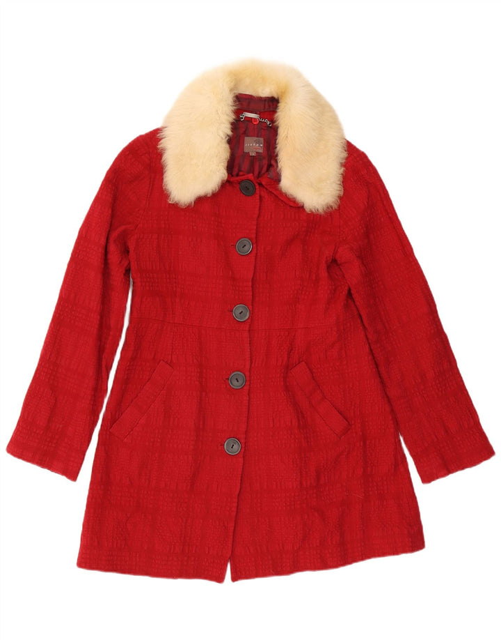 Sobretudo feminino Jigsaw UK 8 pequeno algodão xadrez vermelho