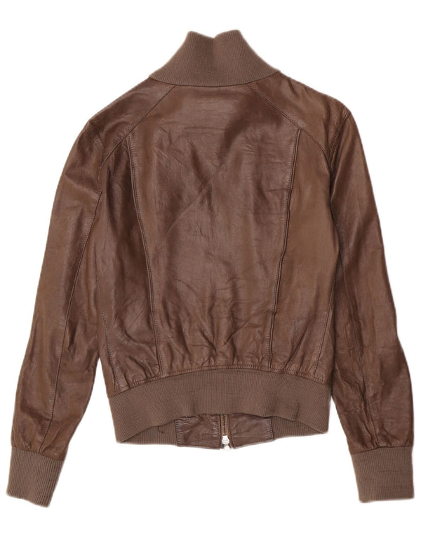 Jaqueta de couro vintage feminina IT 40 pequena marrom