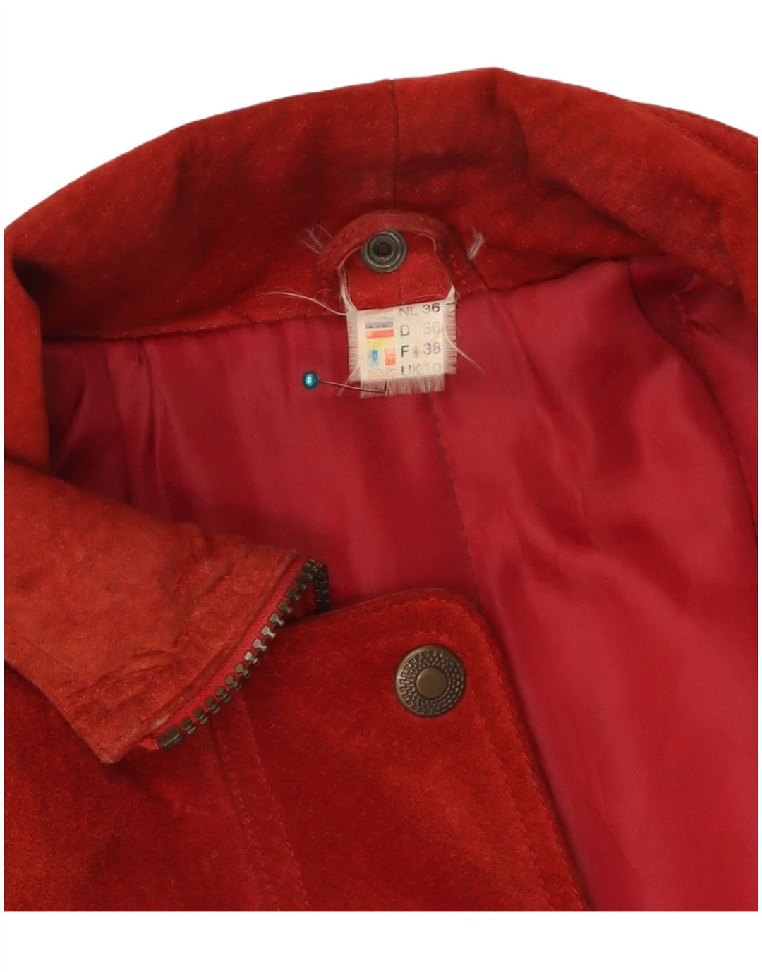 Sobretudo feminino vintage de camurça grande Reino Unido 10 pequeno vermelho