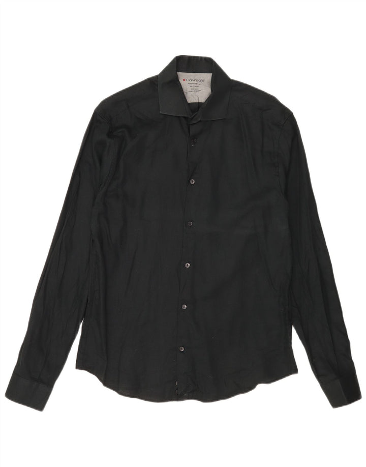 Camisa masculina Calvin Klein extra slim fit tamanho 15 1/2 algodão preto médio