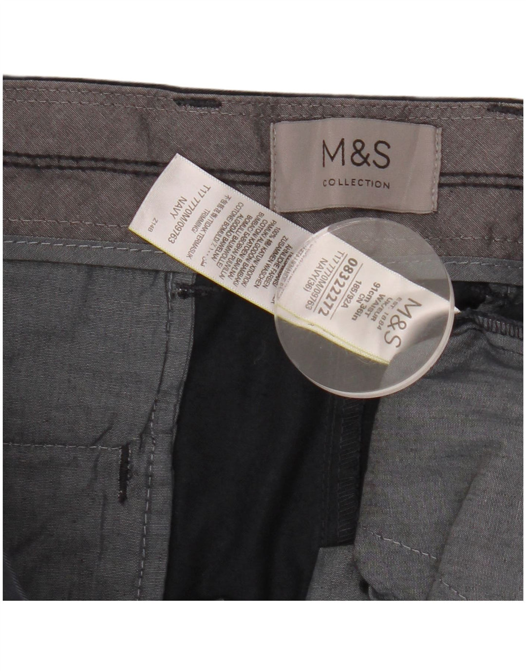 Shorts chino masculino Marks & Spencer W36 grande algodão azul marinho
