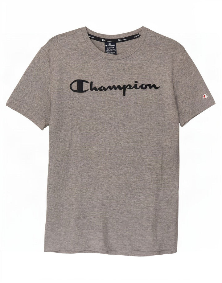Camiseta gráfica masculina Champion cinza médio manchado
