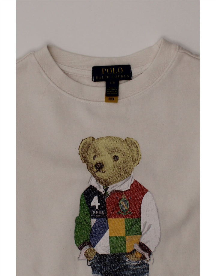 POLO RALPH LAUREN Meninos moletom gráfico jumper 7-8 anos pequeno branco