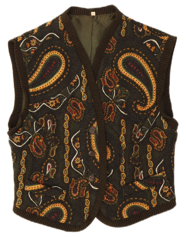 Colete feminino vintage IT 44 lã paisley verde médio