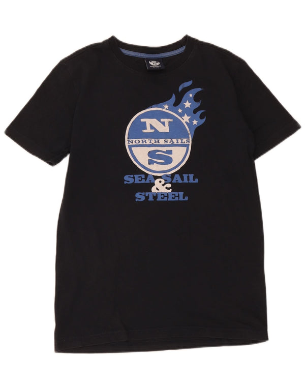Camiseta gráfica North Sails Boys 11-12 anos algodão preto