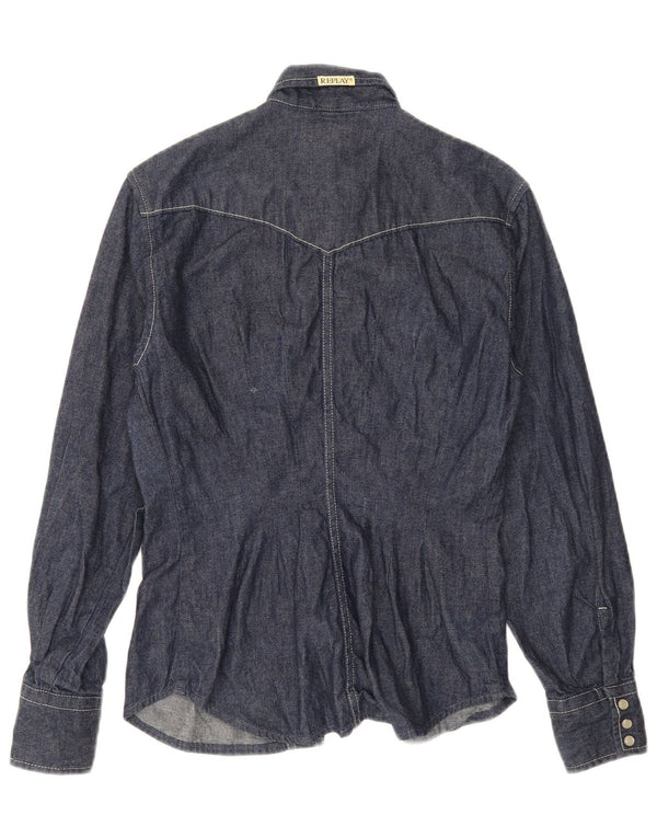 Camisa jeans feminina REPLAY UK 12 azul marinho médio