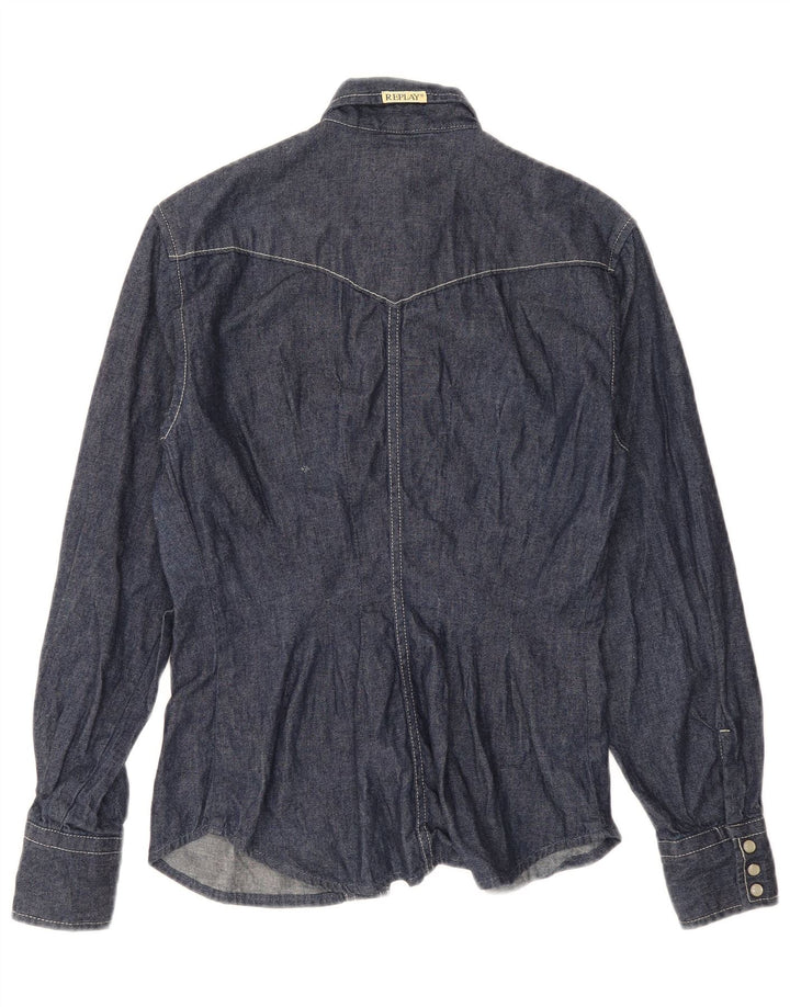 Camisa jeans feminina REPLAY UK 12 azul marinho médio