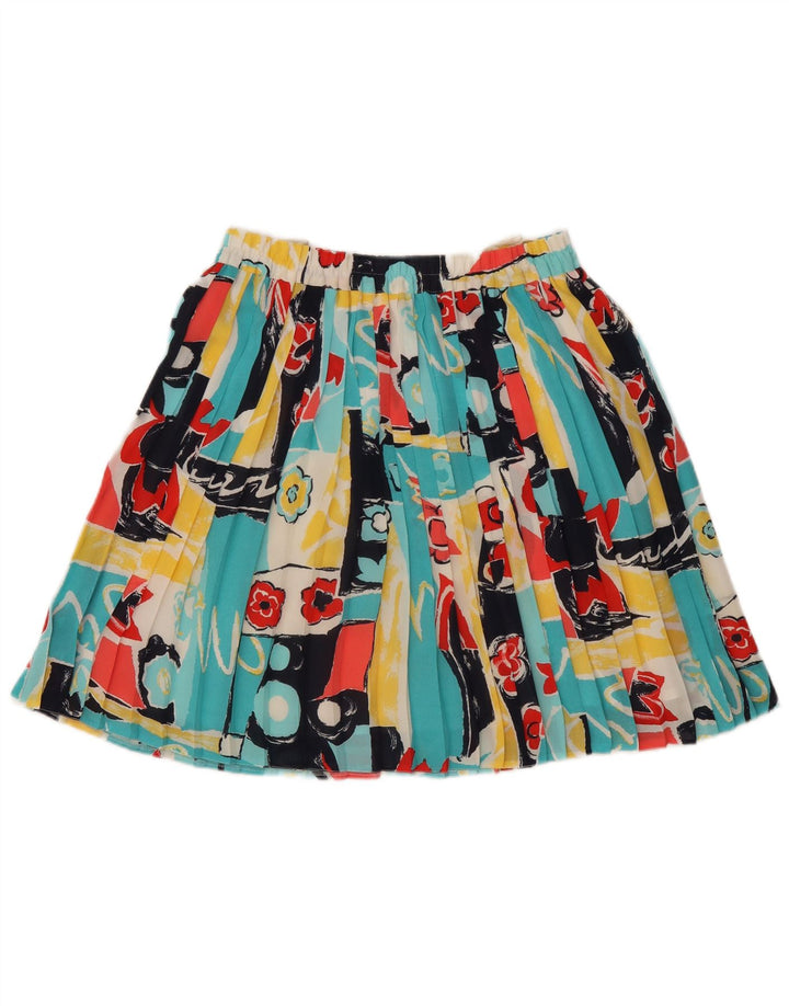 Saia feminina vintage com padrão abstrato faca plissada Reino Unido 14 médio W32 Multic