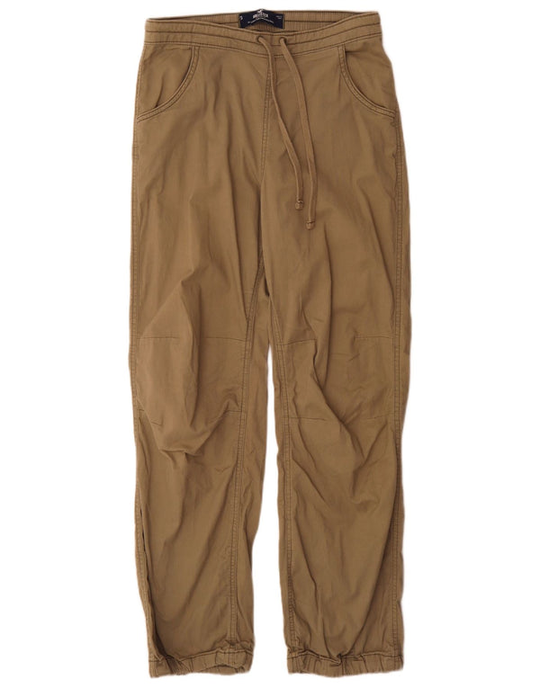 Calça feminina Hollister folgada e relaxada pequena W26 L29 algodão cáqui