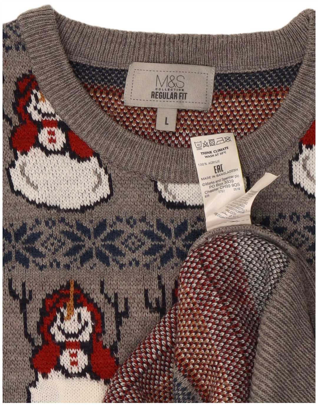 Suéter masculino Marks & Spencer com gola redonda grande cinza natal
