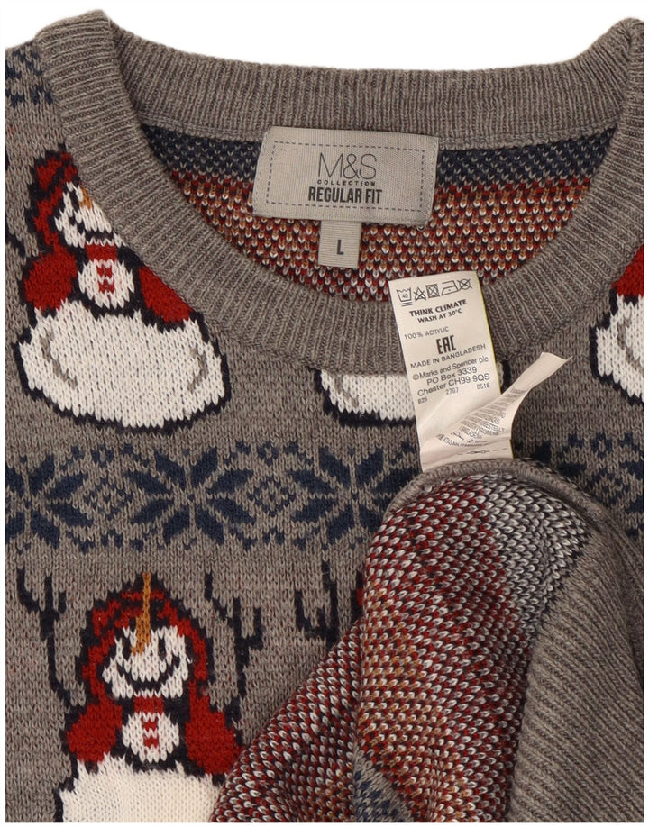 Suéter masculino Marks & Spencer com gola redonda grande cinza natal